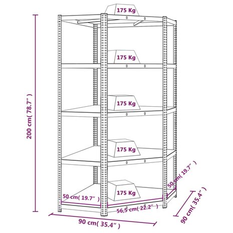 Hoekrek 5-laags staal en bewerkt hout zilverkleurig 9