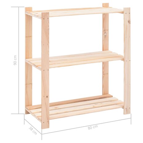 Opbergrek 3-laags 80x38x90 cm massief grenenhout 150 kg 7