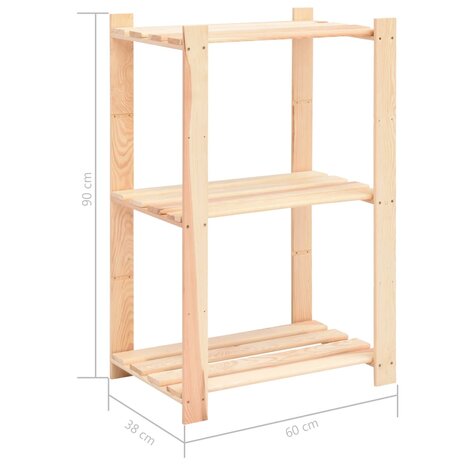 Opbergrekken 3-laags 2 st 60x38x90 cm massief grenenhout 150 kg 8