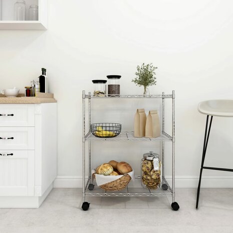 Opbergrek met wielen 3-laags 150 kg 60x35x81 cm chroomkleurig 1
