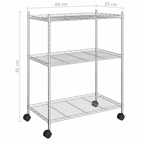 Opbergrek met wielen 3-laags 150 kg 60x35x81 cm chroomkleurig 7