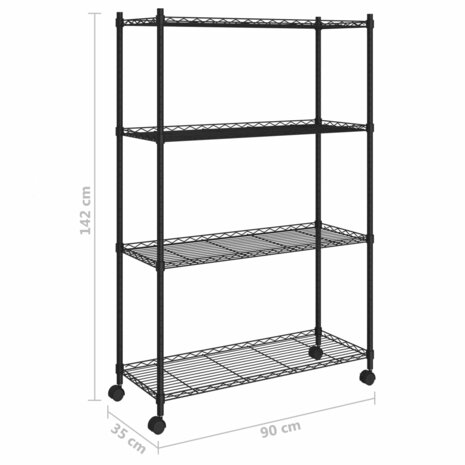 Opbergrek 4-laags met wielen 200 kg 90x35x142 cm zwart 7