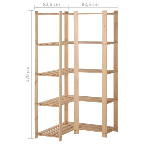Hoekopbergrek 5-laags 82,5x82,5x170 cm massief grenenhout 7