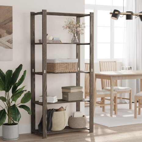 Opbergrek 5-laags 80x38x170 cm massief grenenhout grijs 1