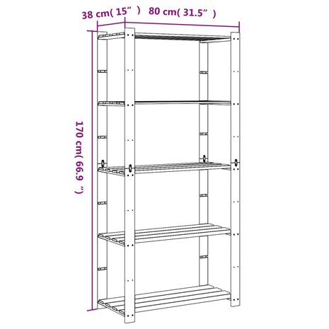 Opbergrek 5-laags 80x38x170 cm massief grenenhout grijs 7