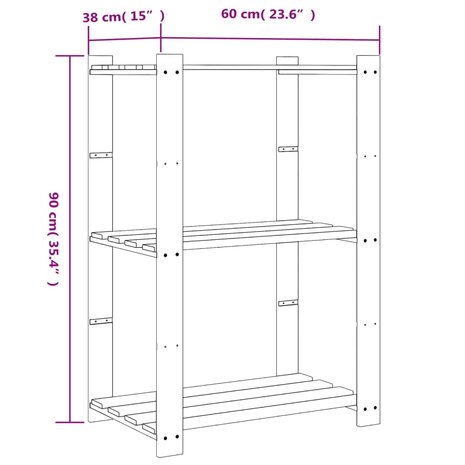 Opbergrek 3-laags 60x38x90 cm massief grenenhout grijs 7