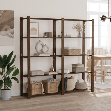 Opbergrek 5-laags 170x38x170 cm massief grenenhout bruin 1