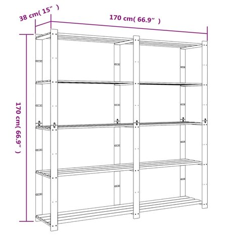 Opbergrek 5-laags 170x38x170 cm massief grenenhout bruin 7