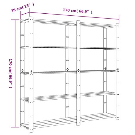 Opbergrek 5-laags 170x38x170 cm massief grenenhout zwart 7