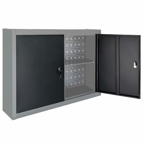 Gereedschapskast voor aan de wand metaal grijs en zwart 4