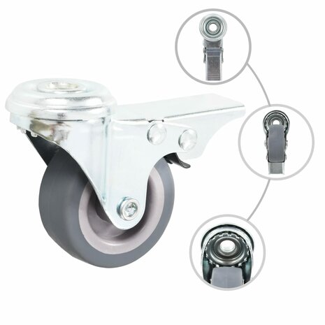 Zwenkwielen met boutgaten en dubbele remmen 4 st 50 mm 2