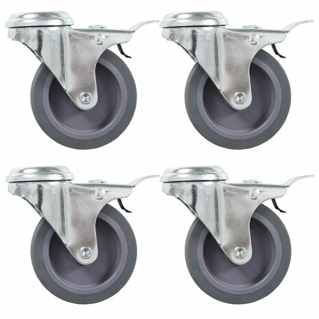 Zwenkwielen met boutgaten en dubbele remmen 4 st 75 mm 1