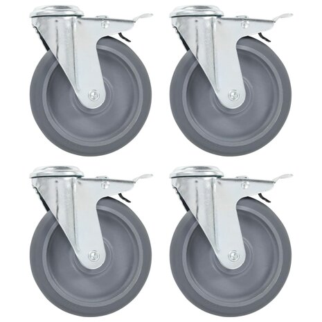 Zwenkwielen met boutgaten en dubbele remmen 4 st 125 mm 1