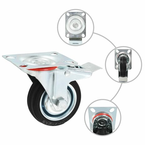 Zwenkwielen met dubbele remmen 4 st 75 mm 2