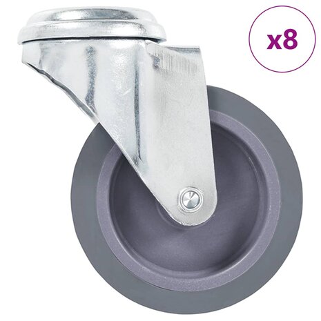 8 st Zwenkwielen met boutgaten 75 mm 1