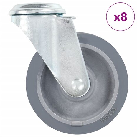 8 st Zwenkwielen met boutgaten 100 mm 1