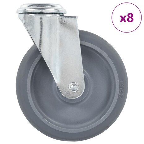 8 st Zwenkwielen met boutgaten 125 mm 1