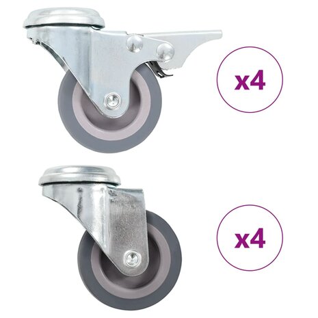 8 st Zwenkwielen met boutgaten 50 mm 1