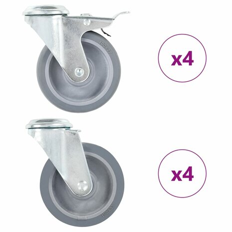 8 st Zwenkwielen met boutgaten 100 mm 1