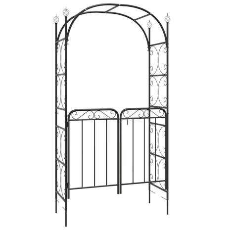 Tuinboog met poort 108x45x235 cm staal zwart 2