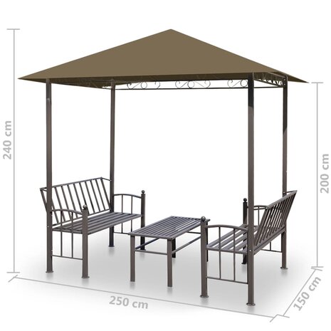 Tuinpaviljoen met tafel en bankjes 180 g/m² 2,5x1,5x2,4 m taupe	 5