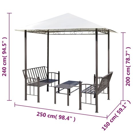 Tuinpaviljoen met tafel en bankjes 2,5x1,5x2,4 m 6