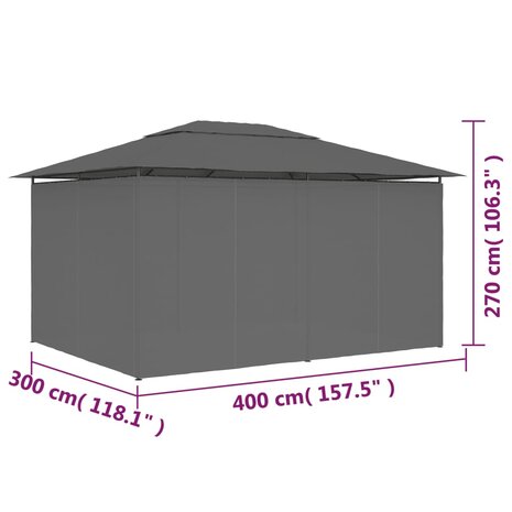 Tuinpaviljoen met gordijnen 4x3 m antraciet 9
