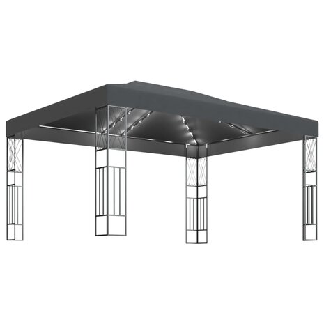 Prieel met LED-lichtslinger 3x4 m stof antracietkleurig 2