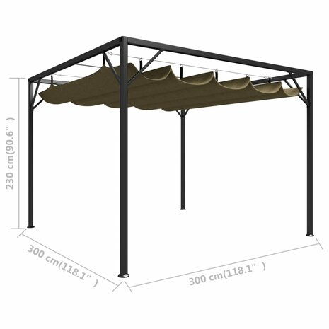 Tuinprieel met uittrekbaar dak 180 g/m² 3x3 m taupe 8