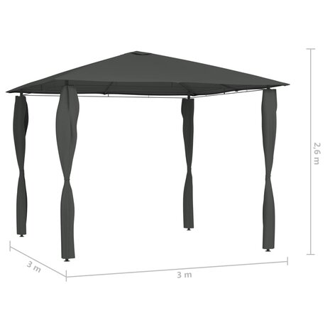 Prieel met paalhoezen 160 g/m² 3x3x2,6 m antracietkleurig 4