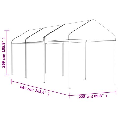 Prieel met dak 6,69x2,28x2,69 m polyetheen wit 5