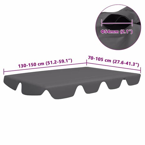 Vervangingsluifel voor schommelbank 150/130x105/70 cm antraciet 6