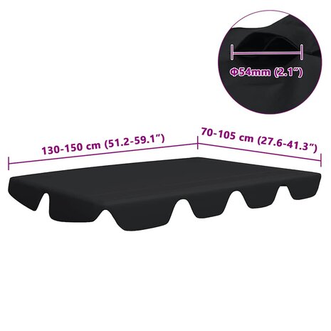 Vervangingsluifel voor schommelbank 150/130x105/70 cm zwart 6