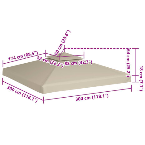Vervangend tentdoek prieel 310 g/m² 3x3 m beige 6