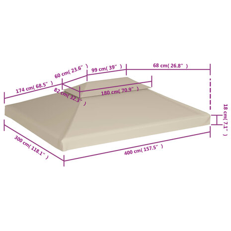 Vervangend tentdoek prieel 310 g/m² 3x4 m beige 6