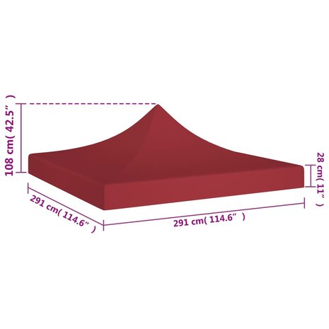 Partytentdak 270 g/m² 3x3 m bordeauxrood 5
