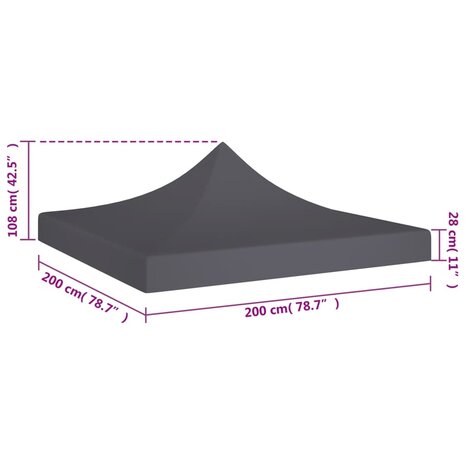 Partytentdak 270 g/m² 2x2 m antraciet  5