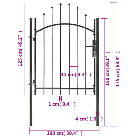 Poort 1x1,75 m staal zwart 5