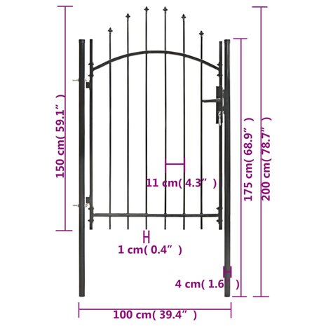 Poort 1x2 m staal zwart 5