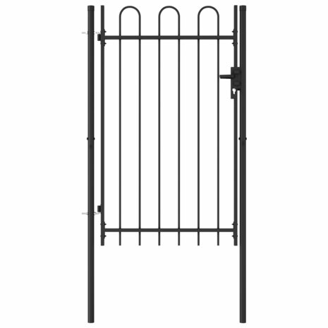 Poort met gebogen bovenkant enkel 1x1,5 m staal zwart 1