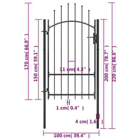 Poort 1x2,2 m staal zwart 5