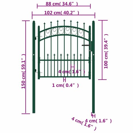 Poort met speerpunten 100x100 cm staal groen 5