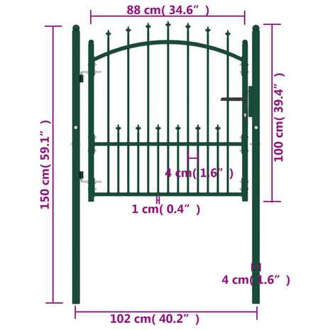 Poort met speerpunten 100x100 cm staal groen 5