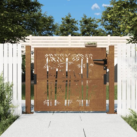 Poort met bamboe-ontwerp 105x80 cm cortenstaal 1