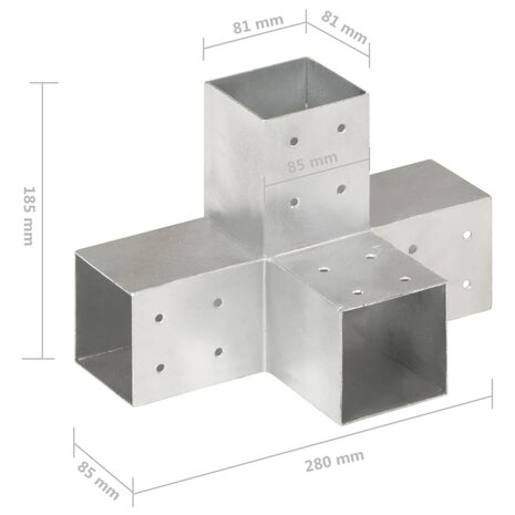Paalverbindingen 4 st X-vorm 81x81 mm gegalvaniseerd metaal 7
