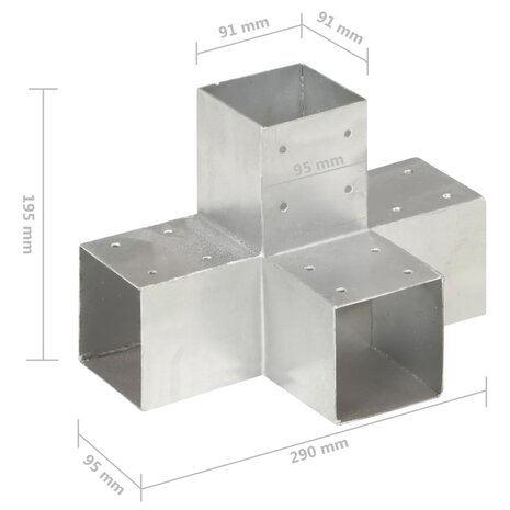 Paalverbindingen 4 st X-vorm 91x91 mm gegalvaniseerd metaal 7