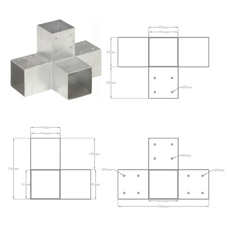 Paalverbindingen 4 st X-vorm 91x91 mm gegalvaniseerd metaal 8