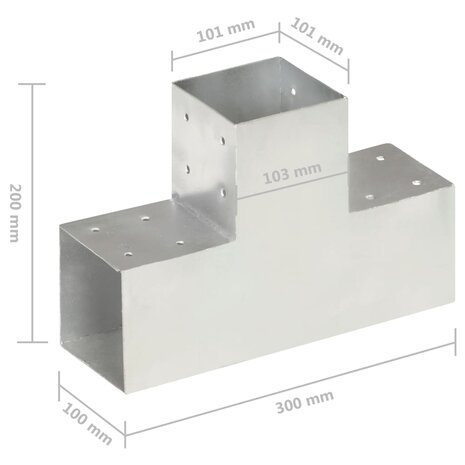 Paalverbindingen 4 st T-vorm 101x101 mm gegalvaniseerd metaal 7