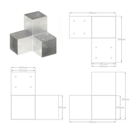 Paalverbindingen 4 st Y-vorm 101x101 mm gegalvaniseerd metaal 7