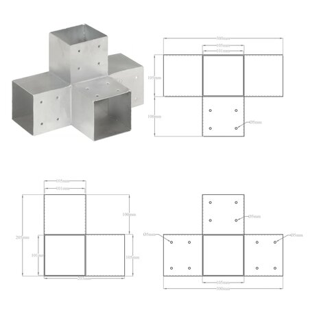 Paalverbindingen 4 st X-vorm 101x101 mm gegalvaniseerd metaal 8
